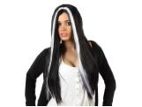 PELUCA MECHAS NEGRA BLANCA LARGA 60cm~   �