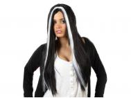 PELUCA MECHAS NEGRA BLANCA LARGA 60cm~   �