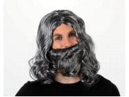 PELUCA 34cm CON BARBA GRIS 14cm ADULTO  