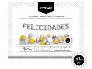 GLOBO GUIRNALDA FELICIDADES 41cm PLATA  