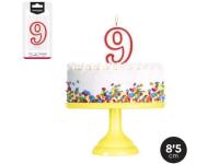 VELA N�9 CUMPLEA�OS BLANCO ROJA 8,5cm           