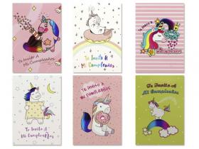 TARJETA INVITACION UNICORNIO 3 Unidades  CON SOBRES  SURTIDO A ELEGIR 1  