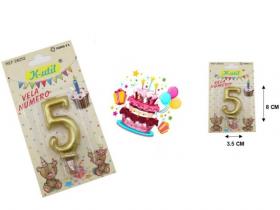 VELA N�5 CUMPLEA�OS 8cm ORO(12){        