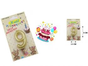 VELA N�9 CUMPLEA�OS 8cm ORO(12){        