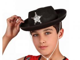 SOMBRERO SHERIFF NEGRO ESTRELLA 28cm{   
