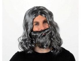 PELUCA 34cm CON BARBA GRIS 14cm ADULTO  