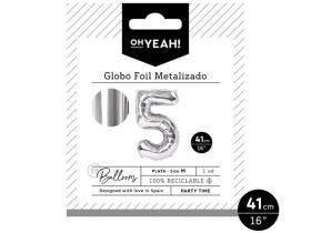 GLOBO POLIAMIDA METALIZADO PLATA N�5 41cm     