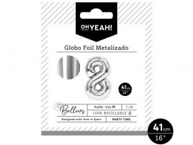 GLOBO POLIAMIDA METALIZADO PLATA N�8 41cm     