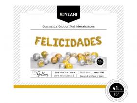 GLOBO GUIRNALDA FELICIDADES 41cm COLOR ORO    