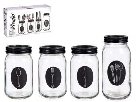 CUBERTERO SET 4 PIEZAS VIDRIO TAPA METAL 17x9cm