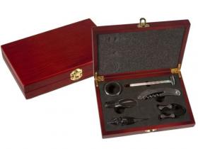 JUEGO 6 PIEZAS PARA VINO CAJA MADERA 23x15cm