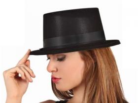 SOMBRERO FLOCADO ELEGANTE NEGRO 30x25cm    