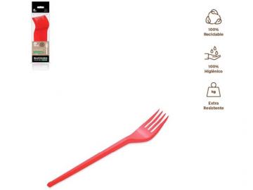 TENEDOR ROJO 16,5cm REUTILIZABLE 15 Unidades            