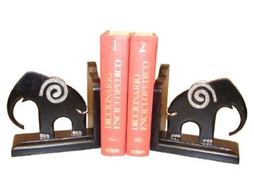 APOYA LIBROS 2 ELEFANTE MADERA NEGRO 19x18cm