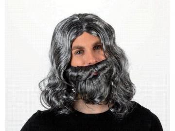 PELUCA 34cm CON BARBA GRIS 14cm ADULTO  