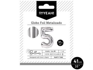 GLOBO POLIAMIDA METALIZADO PLATA N�5 41cm     
