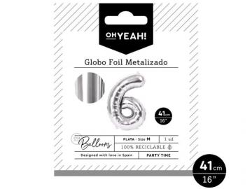 GLOBO POLIAMIDA METALIZADO PLATA N�6 41cm     