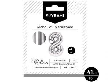 GLOBO POLIAMIDA METALIZADO PLATA N�8 41cm     