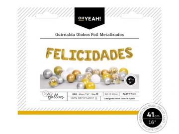 GLOBO GUIRNALDA FELICIDADES 41cm COLOR ORO    