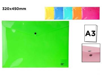 SOBRE PORTA DOCUMENTOS BOTON A3 45x32cm FLUOR  SURTIDO A ELEGIR 1   