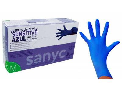 GUANTES SANYC NITRILO SENSITIVE SIN POLVO 100 Unidades TALLA XS AZUL 