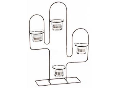 PORTA VELAS CACTUS METAL NEGRO 37cm             