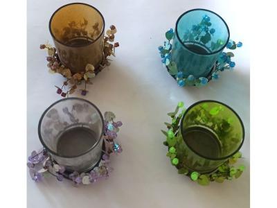 VASO PORTA VELAS DECORADO 7cm DIAMETRO 5,5cm  SURTIDO A ELEGIR 1   