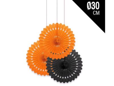 ABANICO PAPEL REDONDO NARANJA Y NEGRO  SURTIDO A ELEGIR 1