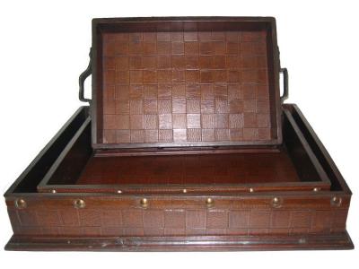 BANDEJA MADERA CUADROS 46-40-34cm JUEGO 