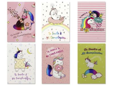 TARJETA INVITACION UNICORNIO 3 Unidades  CON SOBRES  SURTIDO A ELEGIR 1  