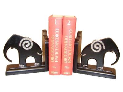 APOYA LIBROS 2 ELEFANTE MADERA NEGRO 19x18cm