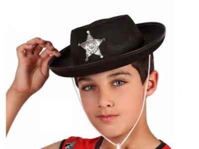 SOMBRERO SHERIFF NEGRO ESTRELLA 28cm   