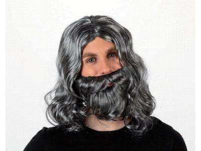 PELUCA 34cm CON BARBA GRIS 14cm ADULTO  