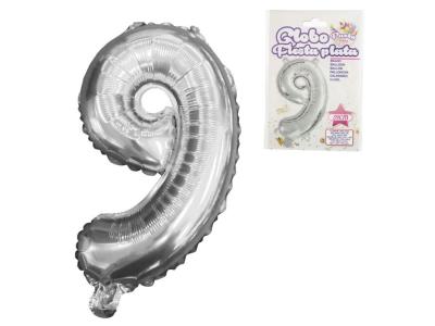 GLOBO POLIAMIDA METALIZADO PLATA N�9 39cm     