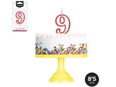VELA N�9 CUMPLEA�OS BLANCO ROJA 8,5cm           