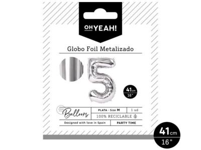 GLOBO POLIAMIDA METALIZADO PLATA N�5 41cm     