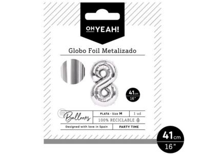 GLOBO POLIAMIDA METALIZADO PLATA N�8 41cm     