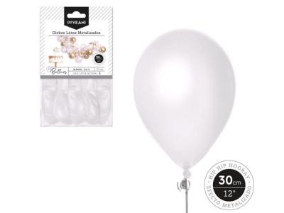 GLOBO METALIZADO BLANCO 30cm LATEX 10 Unidades       