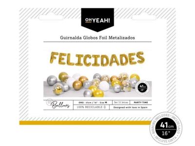 GLOBO GUIRNALDA FELICIDADES 41cm COLOR ORO    