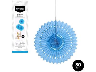 ABANICO PAPEL REDONDO AZUL DIAMETRO 30cm           