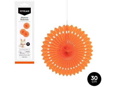 ABANICO PAPEL REDONDO NARANJA DIAMETRO 30cm        