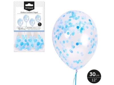 GLOBO LATEX CON CONFETI PAPEL AZUL PASTEL 30cm