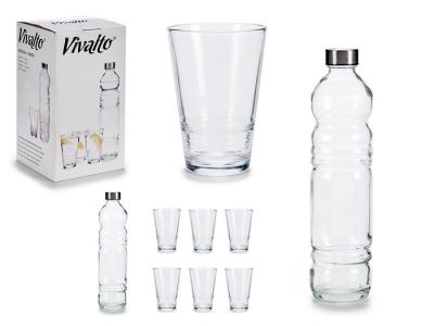 BOTELLA CRISTAL 1l CON 6 VASOS 400ml          