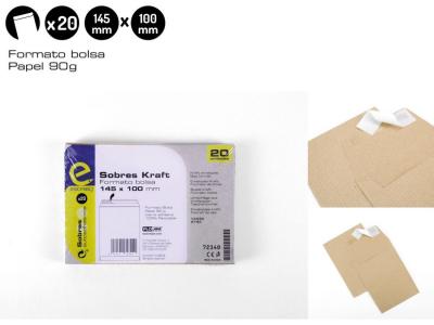 SOBRE 100x145mm BOLSA KRAFT 20 Unidades ADHESIVO  
