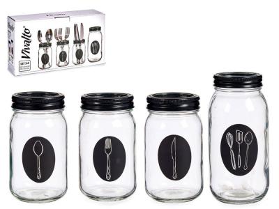 CUBERTERO SET 4 PIEZAS VIDRIO TAPA METAL 17x9cm